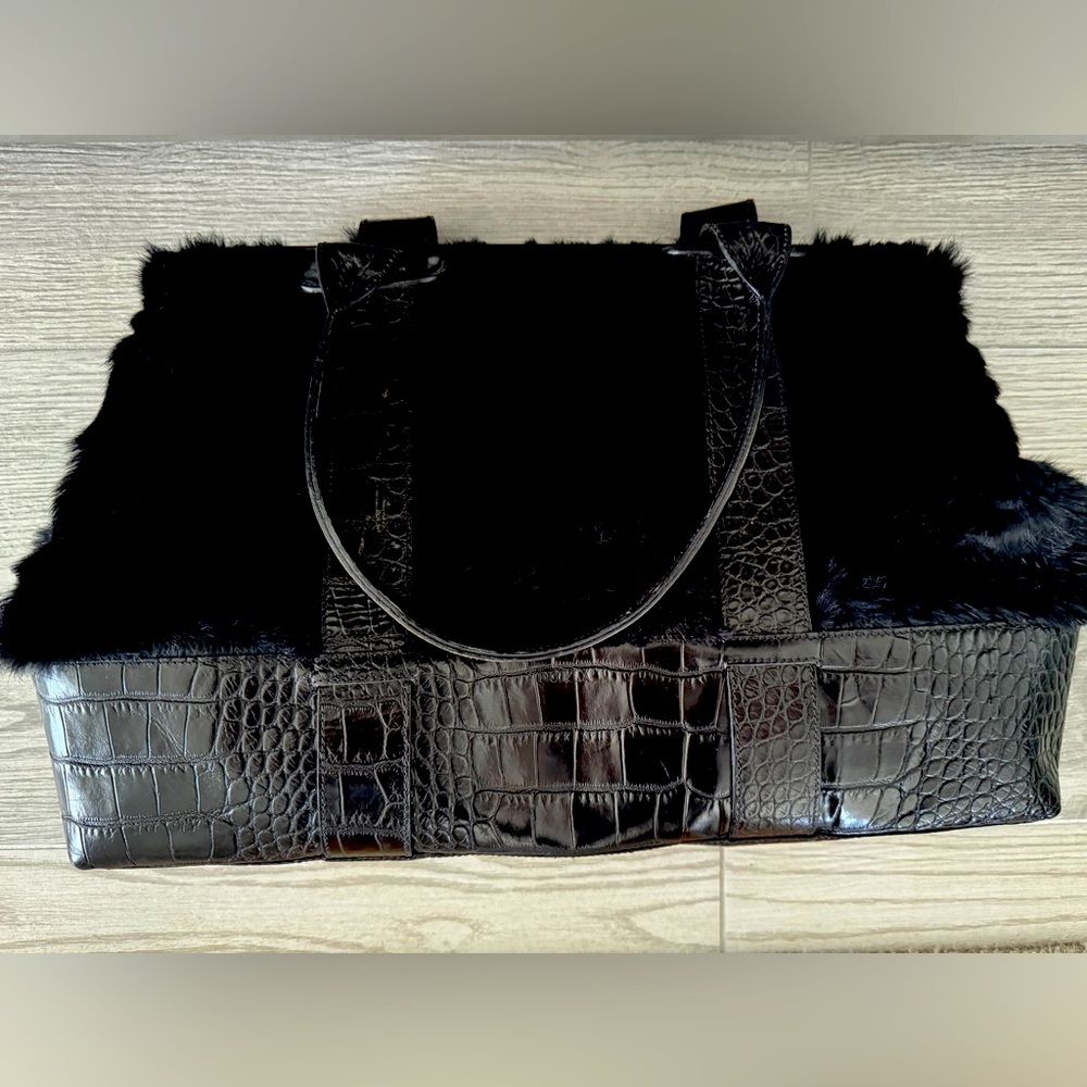 Vintage Furla Italian made leather and fur bag